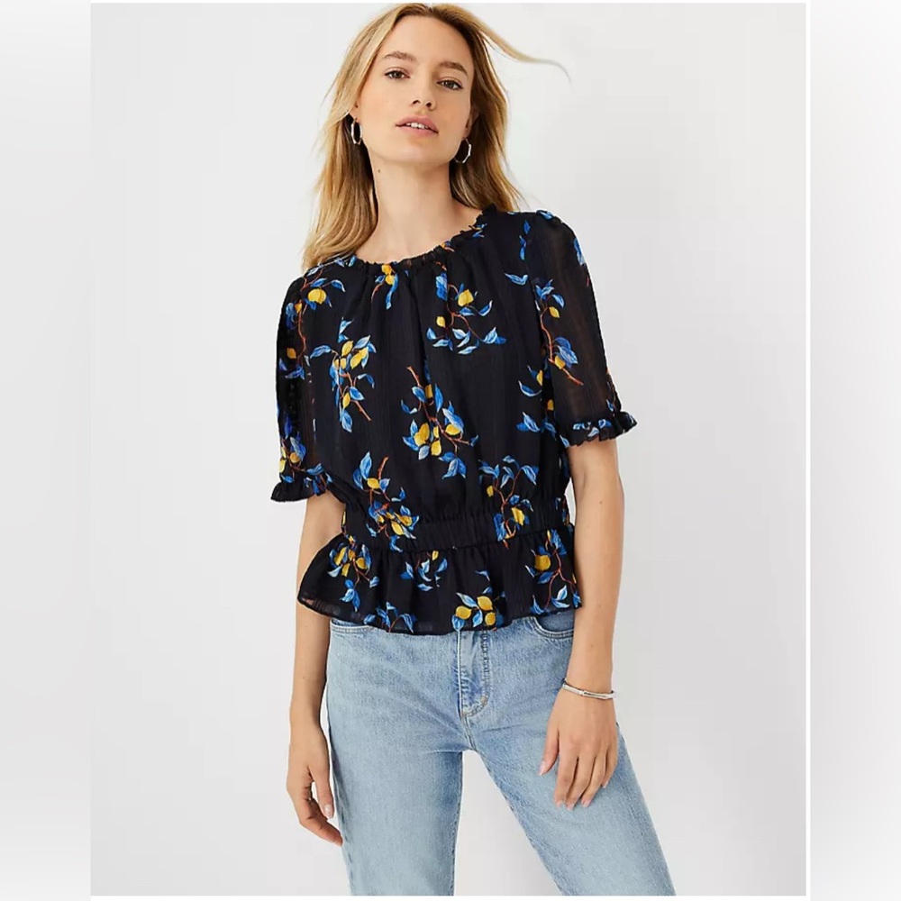 Navy Lemon Print Blouse